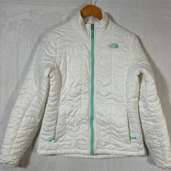 The North Face Puffer Jacket Medium White Mint Green Quilted - Picture 1 of 12